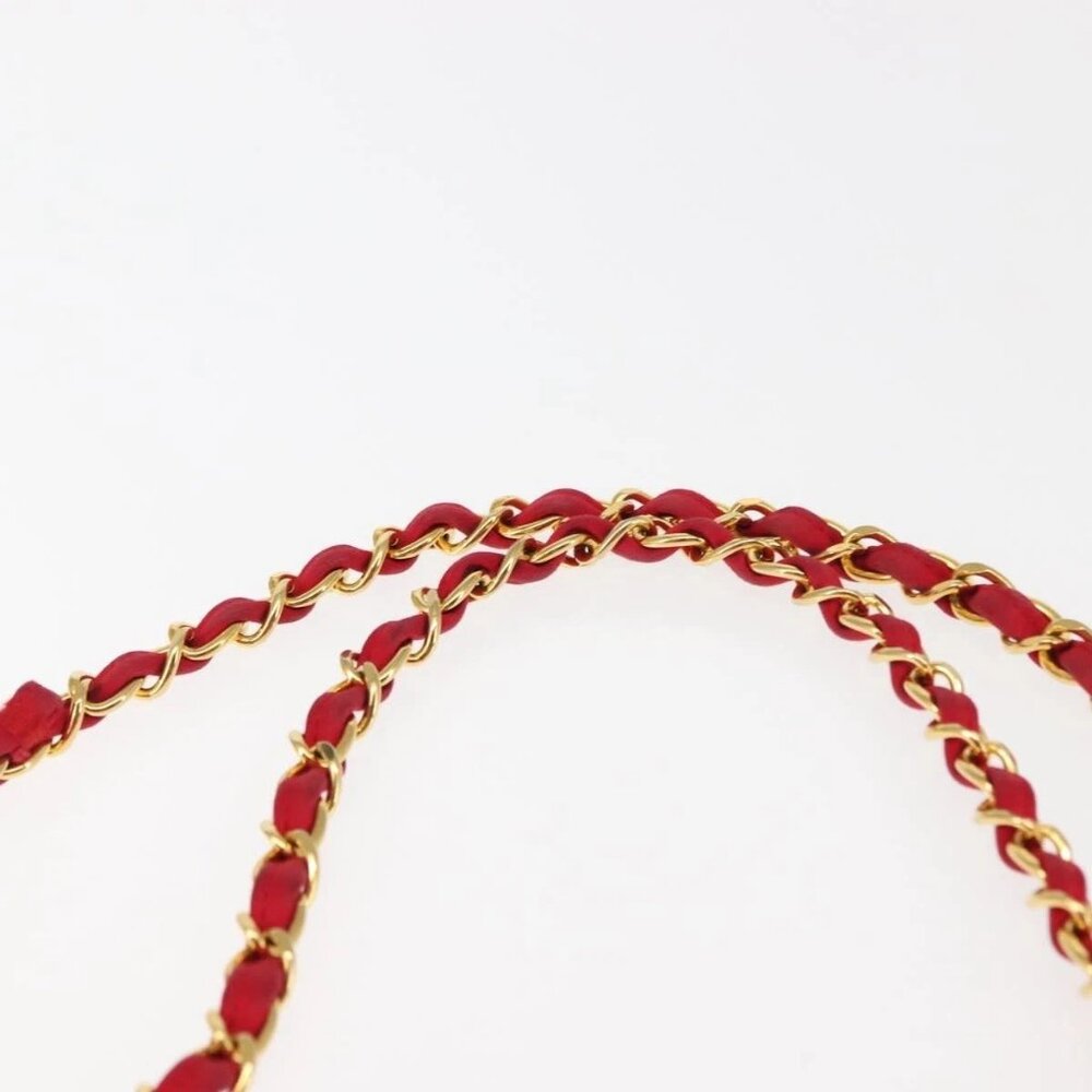 CHANEL Matelasse 25 Double Flap Chain Shoulder Bag Satin Red Gold CC Auth 145843 - Picture 8 of 16